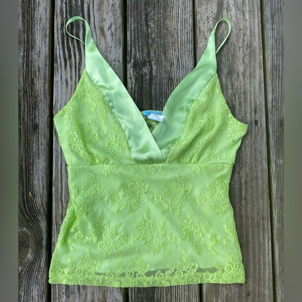 Light Green/Lime Green Y2K Lace Funkadelic Camisole Tank Top